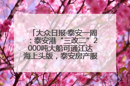 大众日报·泰安一周：泰安港“三改二”2000吨大船可通江达海上头版，泰安房产服务改革经验全省推广